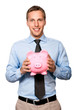 Mann mit Sparschwein Mann mit Sparschwein