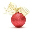 red christmas decoration with golden ribbon studio shot on white