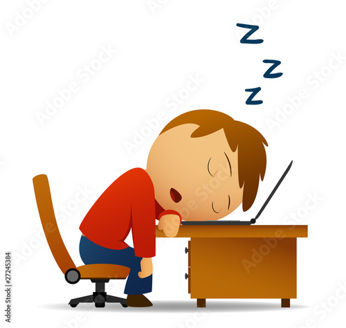 Vector: Vector image. Man sleeping at work table over laptop Vector image. Man sleeping at work table over laptop