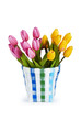 ����: Pot of colorful tulips isolated on white � Elnur #27256916