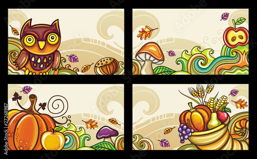 Vector: Vector set of decorative autumnal cards. Design elements 2 Vector set of decorative autumnal cards. Design elements 2