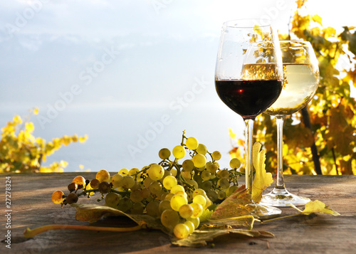 Photo: Pair of wineglasses. Lavaux region, Switzerland Pair of wineglasses. Lavaux region, Switzerland