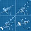 Moving hand with chopstick instruction manual blueprint