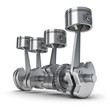 Engine pistons and cog. 3D image.