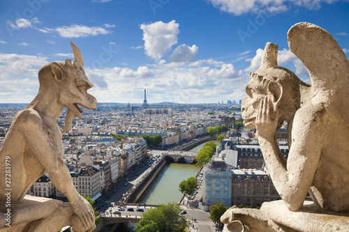 Photo: Famous gargoyles of Notre Dame overlooking Paris (compos) Famous gargoyles of Notre Dame overlooking Paris (compos)