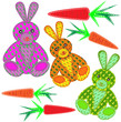 Application from a fabric in the form of a hare and carrots Application from a fabric in the form of a hare and carrots