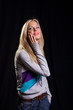 Informal blonde with casual emotions and gestures