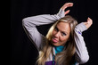Informal blonde with casual emotions and gestures