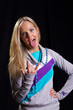 Informal blonde with casual emotions and gestures