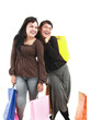 Happy asian woman shopping concept isolated studio shot