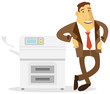 Illustration: businessman illustration standing next to copier machine businessman illustration standing next to copier machine