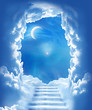 cloudy night sky with a stair towards the christmas moon
