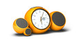 radio réveil vintage orange, alarm clock over white