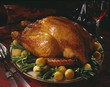 Roast turkey with green beans and dauphine patatoes