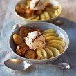 banana, roast pear and scoop of ice cream