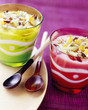 fromage frais with kiwi and caramelized dried fruit in maple syrup