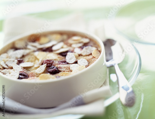 Photo: Almond and blackcurrant clafoutis batter pudding Almond and blackcurrant clafoutis batter pudding