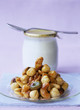Pan-fried nuts with honey and yoghurt