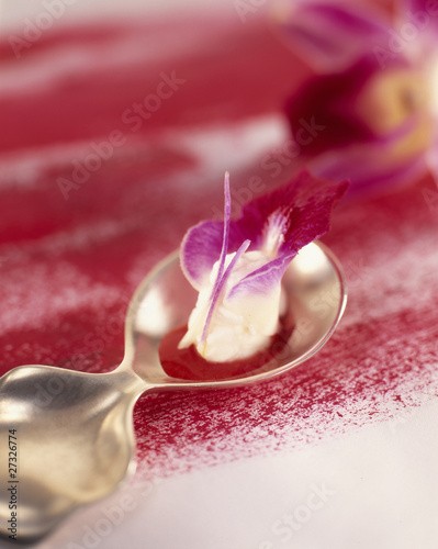 Photo: Fromage frais mousse with orchid Fromage frais mousse with orchid