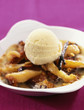 Gingerbread and pears with vanilla ice cream
