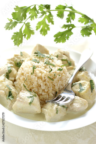 Photo: curried chicken with rice timbale curried chicken with rice timbale