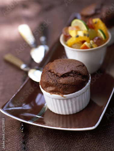 Photo: Chocolate soufflé and fruit salad Chocolate soufflé and fruit salad