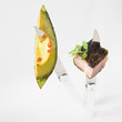 Piece of  pork chop and grilled avocado