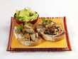 Mushrooms and walnuts on toasted bread