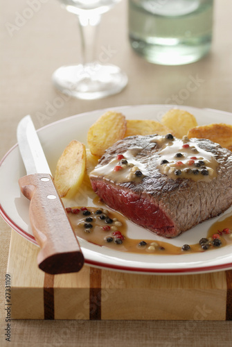 Photo: Thick beef steak with pepper sauce Thick beef steak with pepper sauce