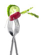 Two forks with radish and cucumber ;light lunch