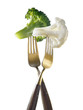 Two forks with broccoli and cauliflower ;light lunch