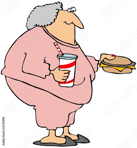 Illustration: Woman With A Cheeseburger And Soda Woman With A Cheeseburger And Soda
