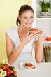 Beauty, young girl eating sandwich