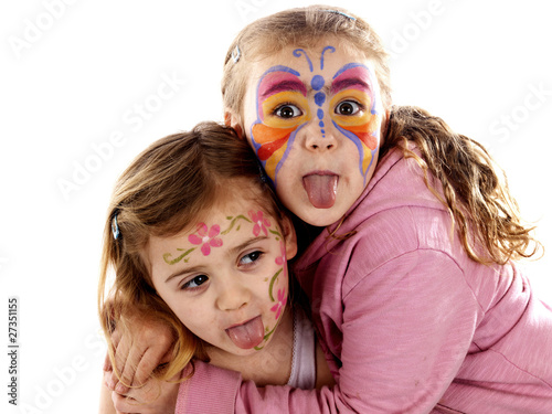 Photo: Sisters with Painted Face. Model Released Sisters with Painted Face. Model Released