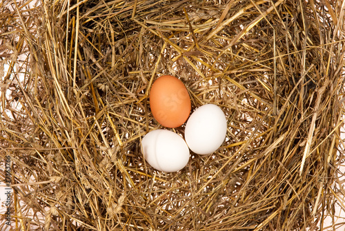 Photo: Three eggs on hay Three eggs on hay