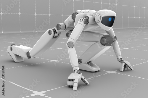 Illustration: White futuristic robot ready to start White futuristic robot ready to start