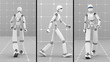 Video: White futuristic robot walking indoor- Back Side Front view White futuristic robot walking indoor- Back Side Front view