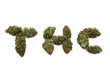 marijuana bud spells THC isolated on white background