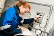 heating engineer in boiler room
