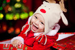Laughing baby in the deer costume