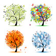 Four seasons - spring, summer, autumn, winter. Art trees