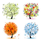 Four seasons - spring, summer, autumn, winter. Art trees