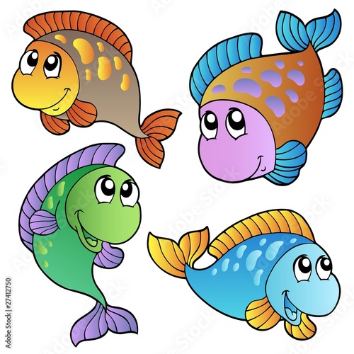 colorful cartoon fishes. Four cartoon fishes