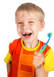 left-handed smiley boy with toothbrush