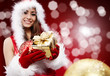 Young woman with Christmas present Young woman with Christmas present