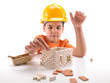 Cute boy building house isolated on white, focused on hands. Cute boy building house isolated on white, focused on hands.
