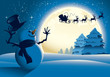 Lonely Snowman Waving to Santa Sleigh