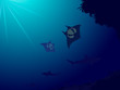 Vektor: Underwater world with coral reef, sharks and manta ray Underwater world with coral reef, sharks and manta ray