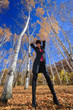 Active beautiful sexy  girl resting in a birch grove
