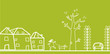 green banner with houses and trees green banner with houses and trees